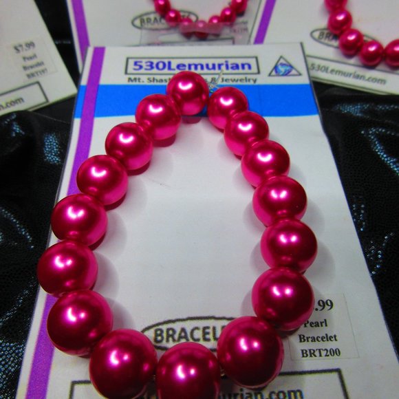 Pink Glass Pearl 7" Stretchy Bracelet Lot Of 4 Different Bracelets - Picture 5 of 5